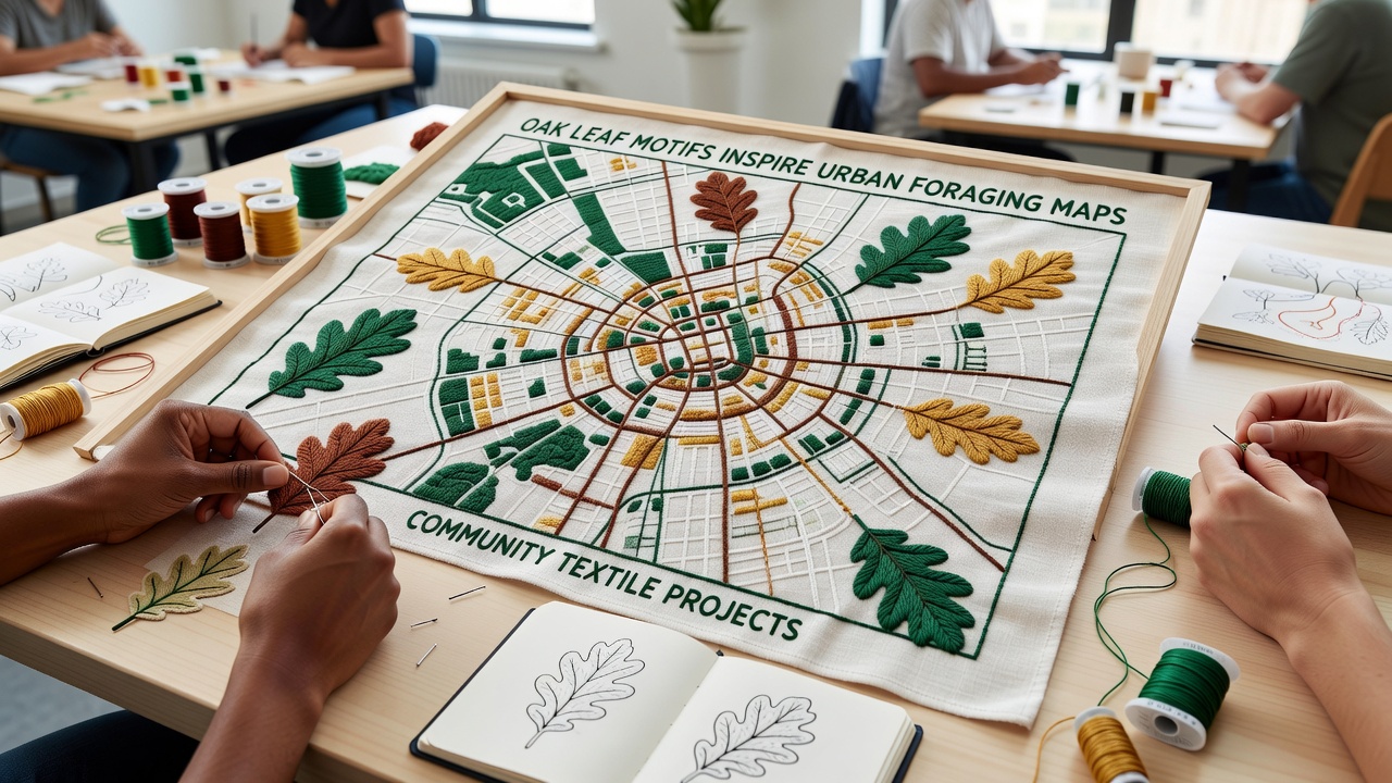 Oak Leaf Motifs Inspire Urban Foraging Maps in Community Textile Projects